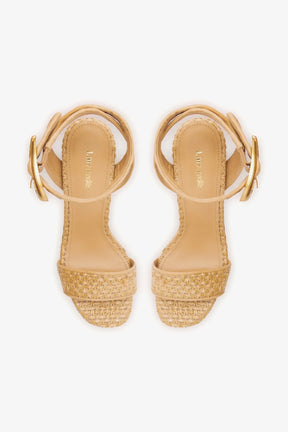 Sandália Dolly Verona Ráfia Natural e Couro Bege