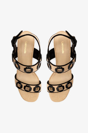 Sandália Milan Ráfia Bege e Camurça Preto