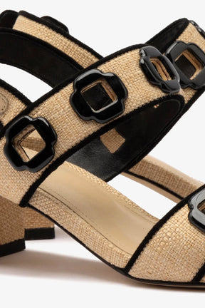 Sandália Milan Ráfia Bege e Camurça Preto