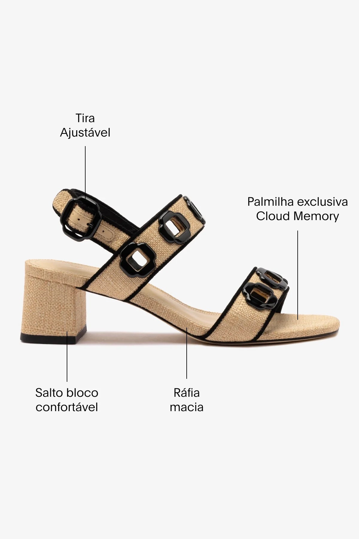 Sandália Milan Ráfia Bege e Camurça Preto