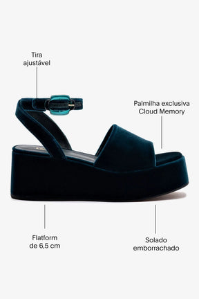 Sandália Flatform Charli Veludo Azul