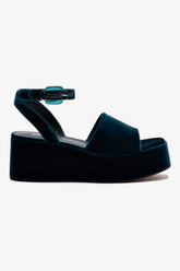 Sandália Flatform Charli Veludo Azul