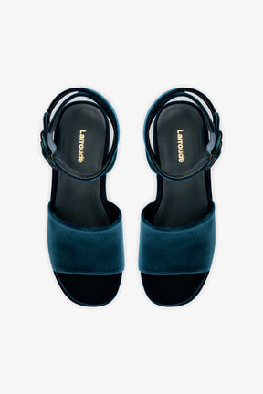 Sandália Flatform Charli Veludo Azul