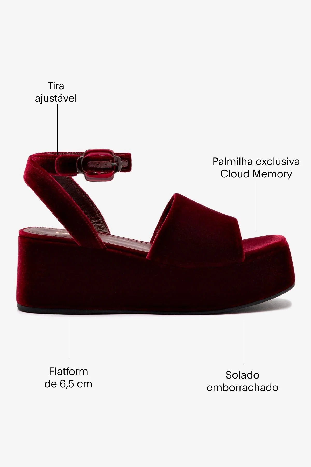 Sandália Flatform Charli Veludo Vinho