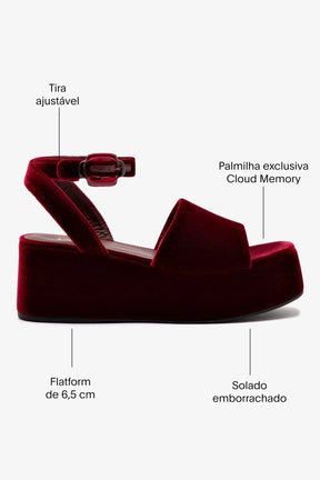 Sandália Flatform Charli Veludo Vinho