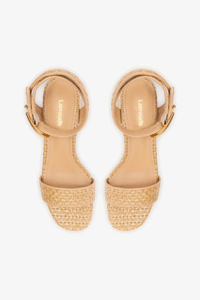 Sandália Dolly Verona Low Ráfia Natural e Couro Bege