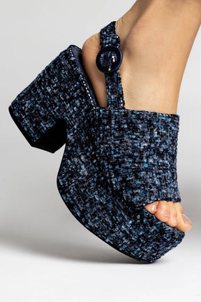 Sandália Plataforma Miso Veludo Estampado Azul