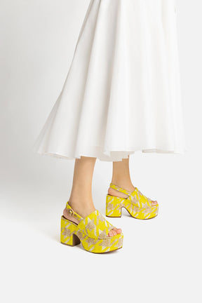 Sandália Plataforma Miso Malha Estampado Amarelo