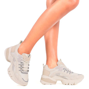 TENIS ESPORTIVO EM TEXTIL FEMININO SOLADO SINTETICO - CABEDAL OURO/NATURAL